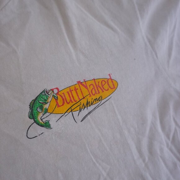 Vtg '94 Butt Naked Fishing 100% Cotton Single Stitch T-Shirt Badger Sportswear L - Picture 9 of 10